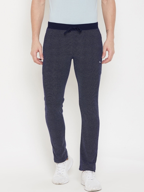

Okane Men Navy Blue Self Design Slim-Fit Track Pants