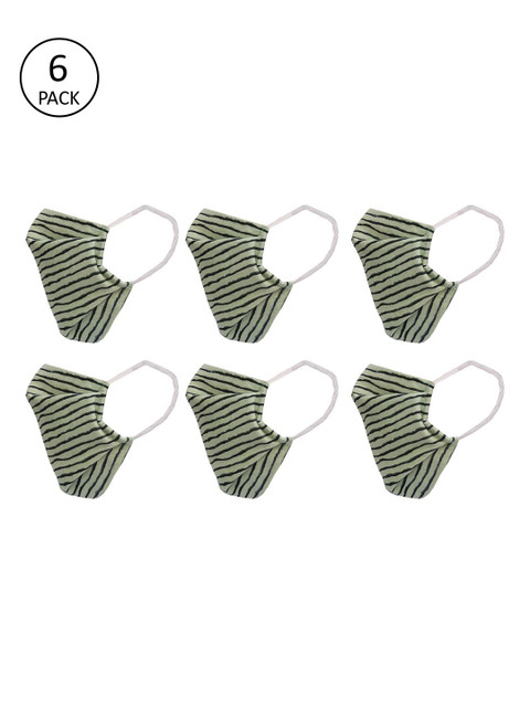 

nestroots Unisex 6 Pcs Green Striped 2-Ply Anti Pollution Reusable Masks