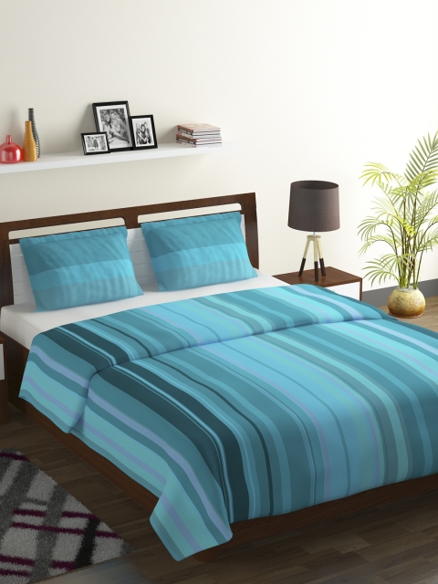 

BOMBAY DYEING Blue Striped 104 TC Cotton 1 Queen Bedsheet with 2 Pillow Covers