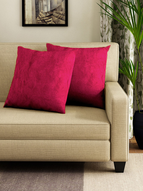 

DREAM WEAVERZ Maroon Set of 2 Solid Square Cushion Covers