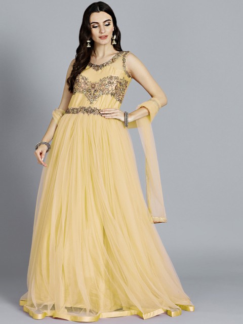 

Chhabra 555 Women Yellow Embellished Maxi Dress