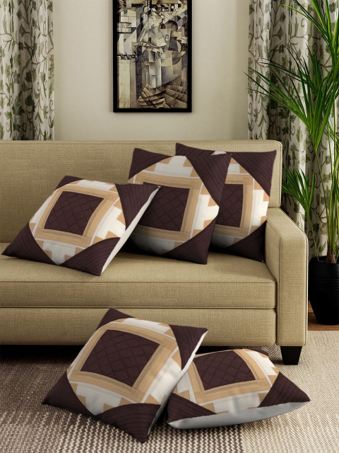 

DREAM WEAVERZ Brown Set of 5 Geometric Square Cushion Covers