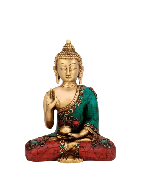 

CraftVatika Gold-Toned & Green Blessing Buddha Sakyamuni Buddhism Showpiece