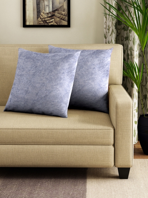 

DREAM WEAVERZ Silver-Toned Set of 2 Solid Square Velvet Cushion Covers