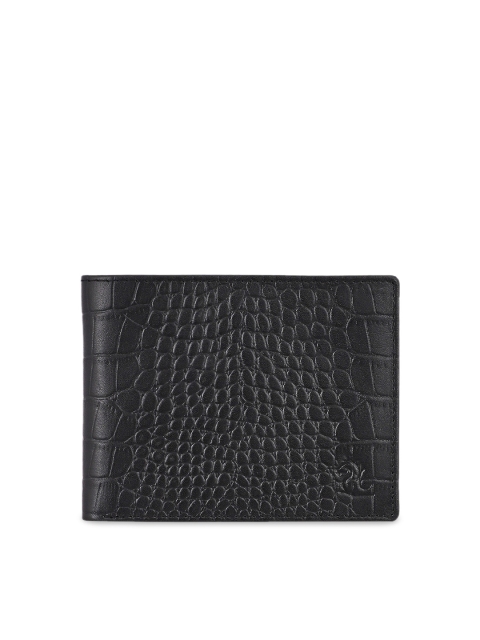

Kara Men Black Croco Skin Textured Leather Two Fold Wallet