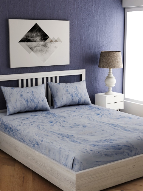 

EverHOME Blue Abstract 300 TC Cotton 1 King Bedsheet with 2 Pillow Covers