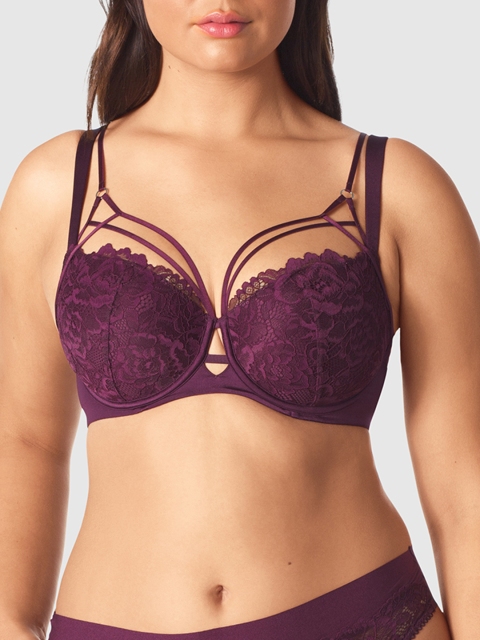 

La Senza Burgundy Lace Underwired Lightly Padded Balconette Bra 11161713-15P3