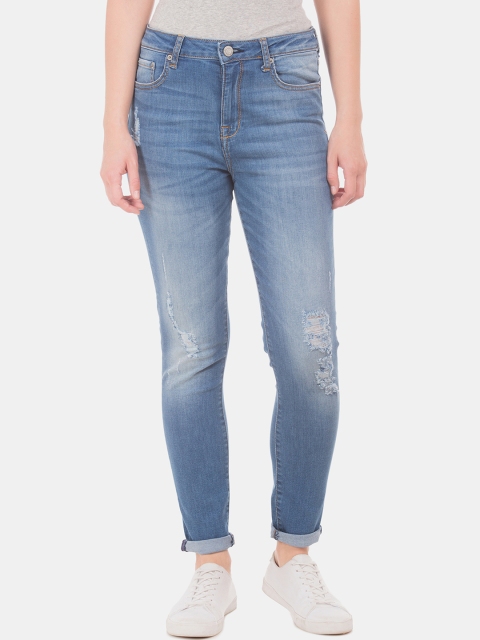 Aeropostale Women Blue Slim Fit Mid-Rise Low Distress Jeans