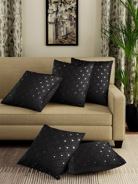

DREAM WEAVERZ Black & Silver-Toned Set of 5 Self Design Square Cushion Covers