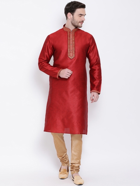

Lakshya by Manish Men Maroon & Beige Solid Kurta with Churidar