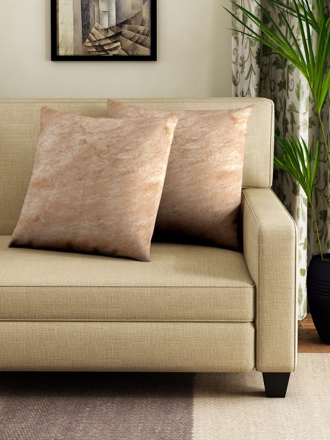 

DREAM WEAVERZ Beige Set of 2 Solid Velvet Square Cushion Covers