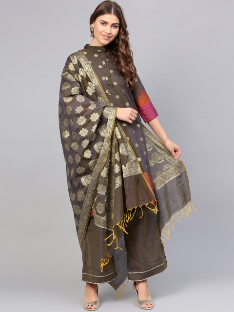 

Chhabra 555 Women Grey & Brown Self Design Kurta with Palazzos & Dupatta