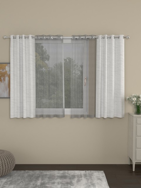 

ROSARA HOME Cream-Coloured & Grey Set of 4 Window Curtains