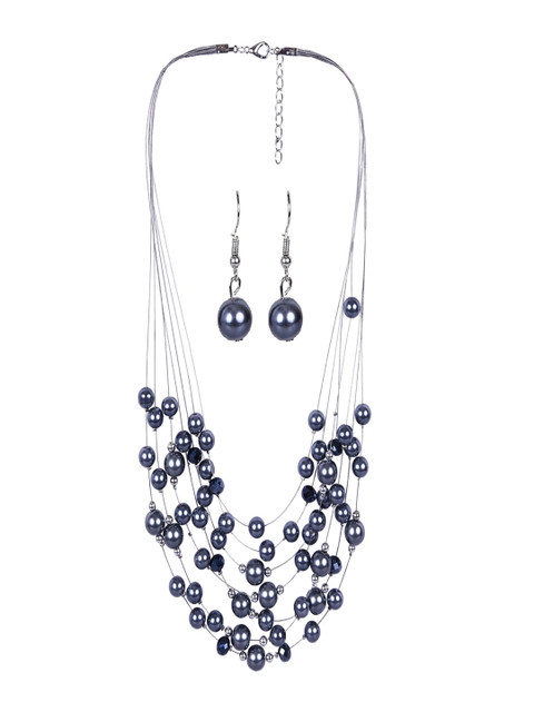 

AQUASTREET Women Black Pearl Multi Layered Jewellery Set with Earrings