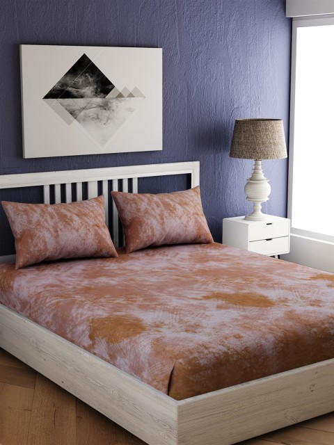 

EverHOME Brown & Off-White Abstract 300 TC Cotton 1 King Bedsheet with 2 Pillow Covers
