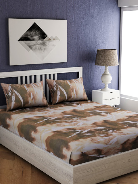 

EverHOME Brown & Beige Floral 300 TC Cotton 1 King Bedsheet with 2 Pillow Covers