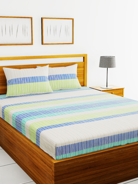 

BIANCA Grey & Green Abstract 180 TC Cotton 1 King Bedsheet with 2 Pillow Covers