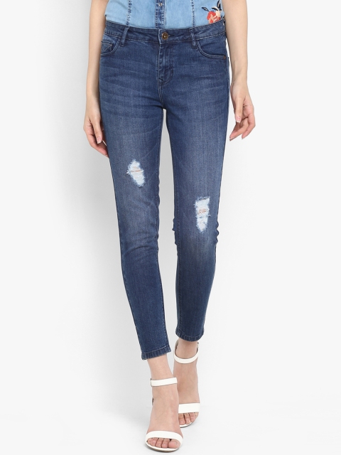 

FOSH Women Blue Skinny Fit Mid-Rise Mildly Distressed Stretchable Jeans
