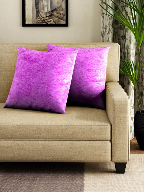 

DREAM WEAVERZ Purple Set of 2 Solid Square Velvet Cushion Covers