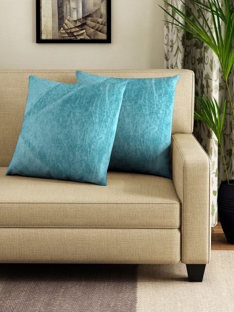 

DREAM WEAVERZ Turquoise Blue Set of 2 Solid Square Cushion Covers