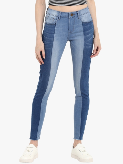 

FOSH Women Blue & Navy Blue Colourblocked Classic Skinny Fit Mid-Rise Clean Look Jeans