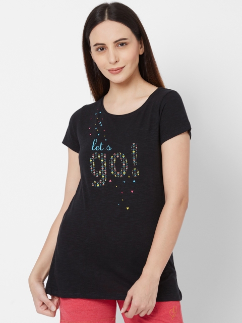

Sweet Dreams Women Black & Yellow Printed Round Neck Lounge T-shirt LT-3339AT