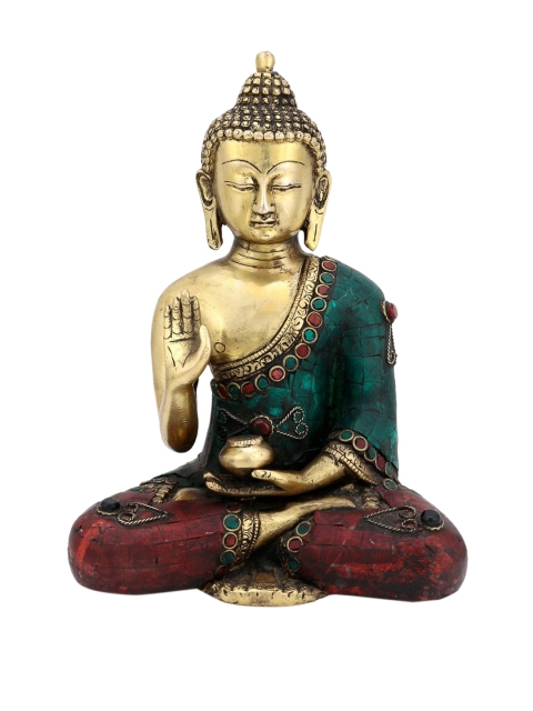 

CraftVatika Gold-Toned & Green Blessing Buddha Tibetan Brass Statue Showpiece