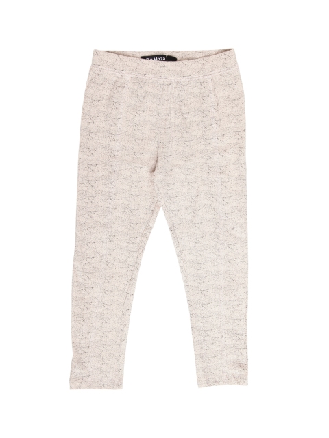 

De Moza Girls Peach-Coloured Printed Ankle-Length Leggings