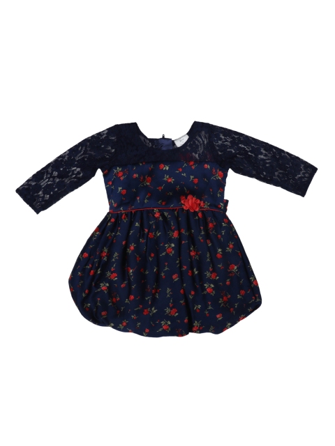

Doodle Girls Navy Blue & Red Printed Fit and Flare Dress
