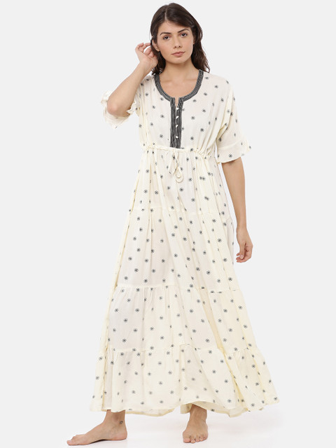 

GOLDSTROMS Off-White & Black Printed Nightdress