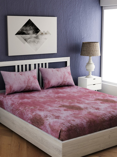 

EverHOME Maroon & White Abstract 300 TC Cotton 1 King Bedsheet with 2 Pillow Covers