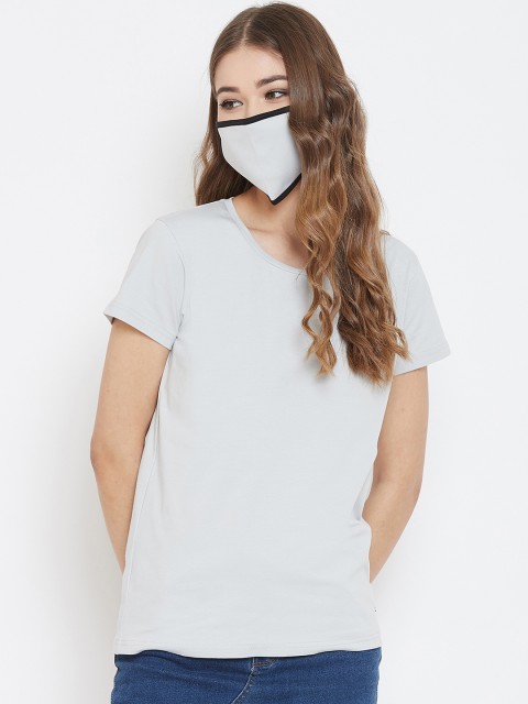 

Okane Women Grey Solid Round Neck T-shirt