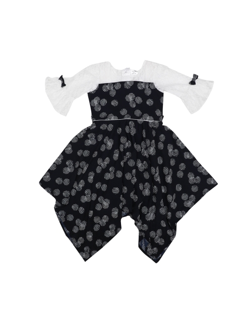 

Doodle Girls Navy Blue & White Printed Fit and Flare Dress