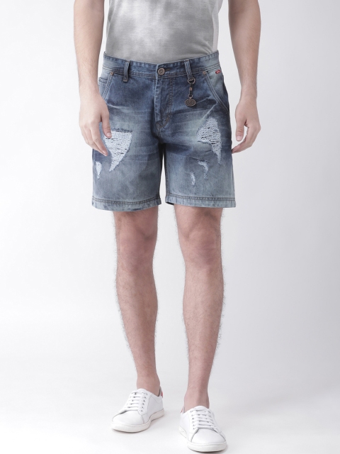 

FEVER Men Blue Washed Regular Fit Distressed Denim Shorts