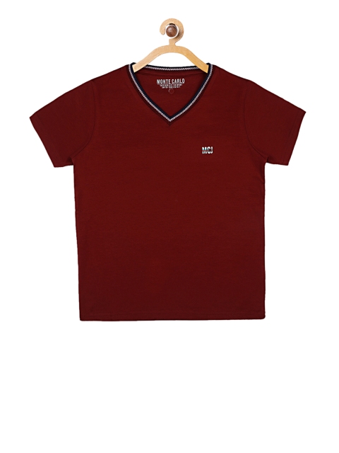 

Monte Carlo Boys Maroon Solid V-Neck T-shirt
