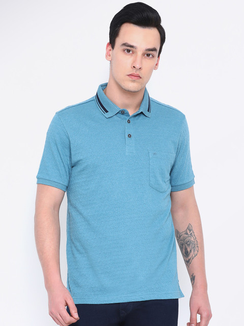 

Monte Carlo Men Blue Self Design Polo Collar T-shirt