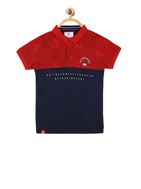 

Monte Carlo Boys Red & Navy Blue Colourblocked Polo Collar T-shirt
