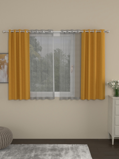 

ROSARA HOME Set of 4 Mustard Yellow & Grey Window Curtains