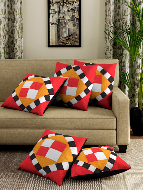 

Dream Weaverz Multicoloured Set of 5 Designer Patch Work Cushion Covers, Multi