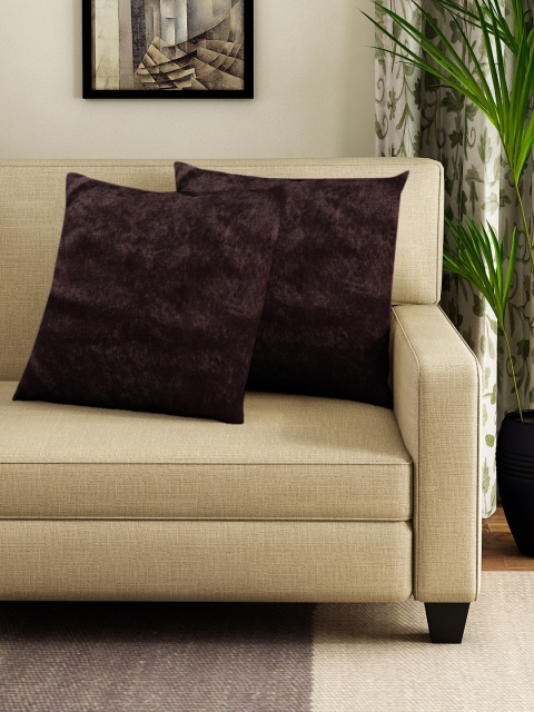 

DREAM WEAVERZ Coffee Brown Set of 2 Solid Square Cushion Covers