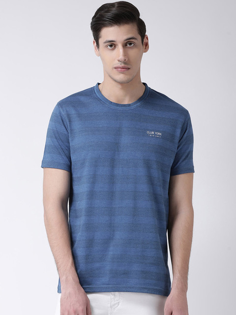 

Club York Men Blue Striped Round Neck T-shirt