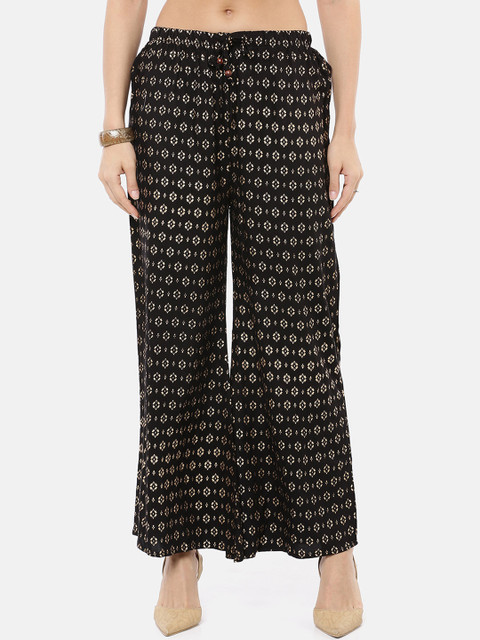

GOLDSTROMS Women Black & Gold Printed Straight Palazzos