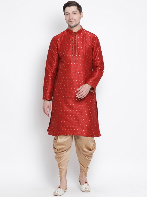 

VASTRAMAY Men Maroon & Gold-Coloured Woven Design Kurta with Dhoti Pants