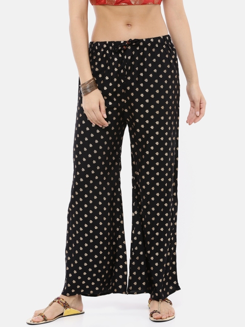 

GOLDSTROMS Women Black & Yellow Printed Straight Palazzos