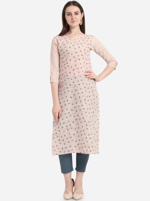 

Kvsfab Women Beige Printed Straight Kurta