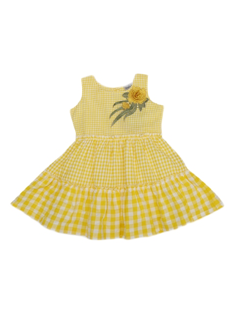 

Doodle Girls Yellow Checked A-Line Dress