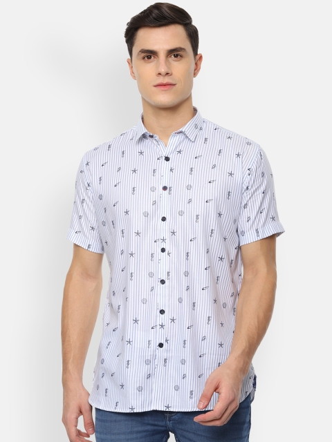

V Dot Men White Slim Fit Striped Casual Shirt