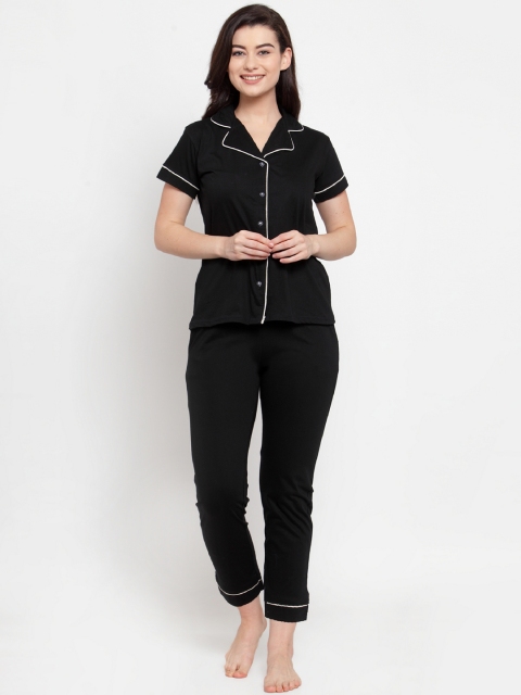 

Secret Wish Women Black Solid Night suit