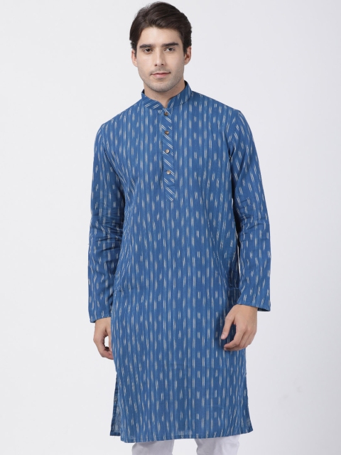

VASTRAMAY Men Blue & Off-White Ikkat Printed Straight Kurta