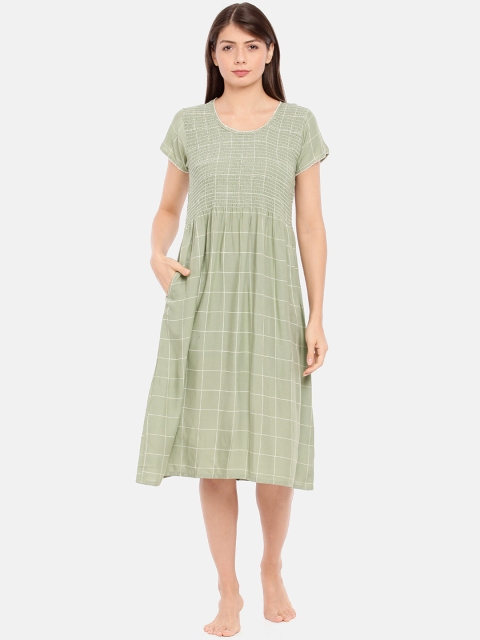 

GOLDSTROMS Women Sage Green Checked Nightdress